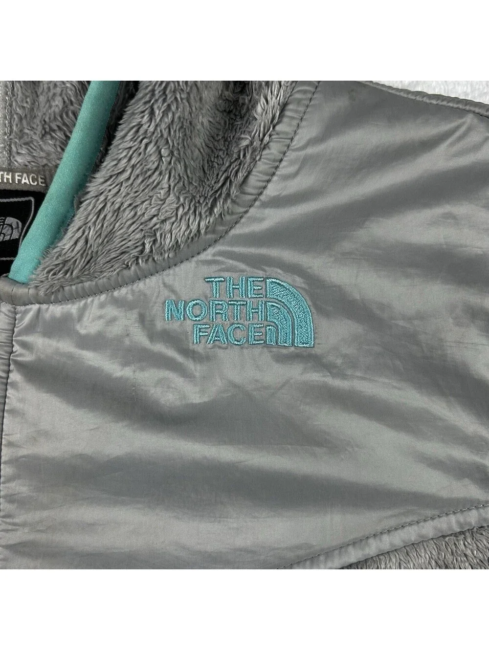 The North Face Girls XL 18 Gray Turquoise Fleece Full Zip Hooded Jacket